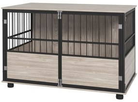 PawHut Gaiola para Cães 2 em 1 Móvel com tampo 100x60x68 cm 3 portas com fecho efeito Cor Nogueira e Preto | Aosom Portugal