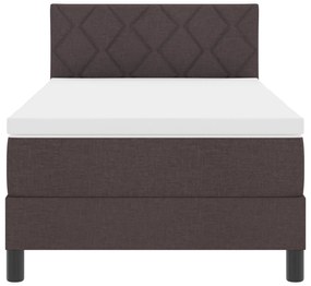 Cama Box Spring com Colchão e LED Marrom Escuro 90x190 cm Tecido