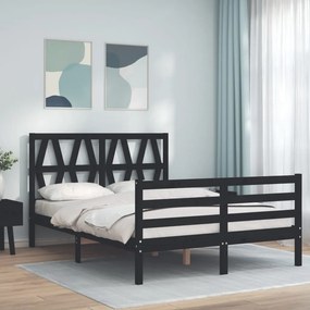 Estrutura de cama de casal com cabeceira madeira maciça preto