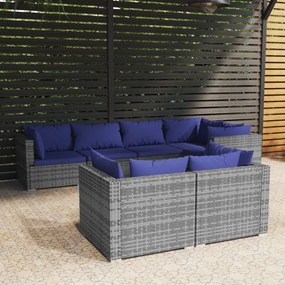 vidaXL 7 pcs conjunto lounge de jardim c/ almofadões vime PE cinzento