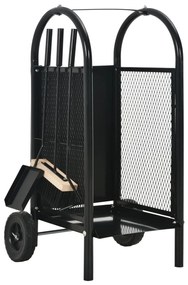 vidaXL Carrinho para lenha preto 30x35x81 cm aço
