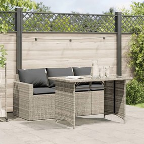2 pcs conjunto jantar p/jardim c/almofadões vime PE cinza-claro