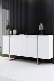 Aparador "Madrid" com 4 Portas - Branco e Dourado - 160x80x35 cm - Des