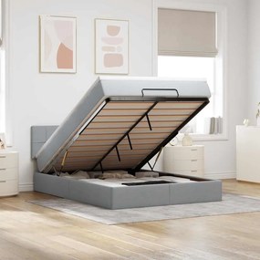 Cama Otomana com Colchão & LEDs Cinzento Claro 140x190cm Tecido