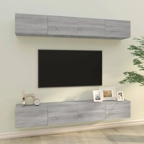 Armários de parede p/ TV 4 pcs 100x30x30 cm cinzento sonoma