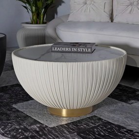 MESA DE CENTRO ELGE Ø 71X38 CM CREME, DOURADO E BRANCO