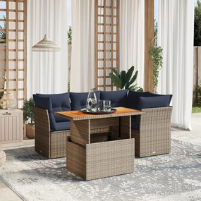 vidaXL 5 pcs conjunto sofás p/ jardim c/ almofadões vime PE cinzento