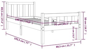 Estrutura de cama pequena solteiro 75x190 cm madeira maciça