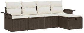Conjunto de Sofás de Jardim com 5 Peças e Almofadas Castanho em Rattan