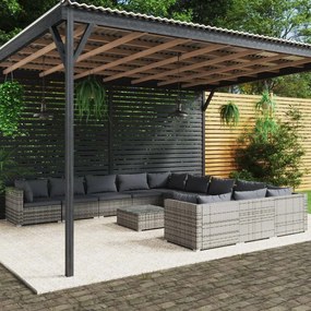 vidaXL 12 pcs conjunto lounge de jardim c/ almofadões vime PE cinzento