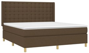 Cama box spring c/ colchão/LED 160x200cm tecido castanho-escuro