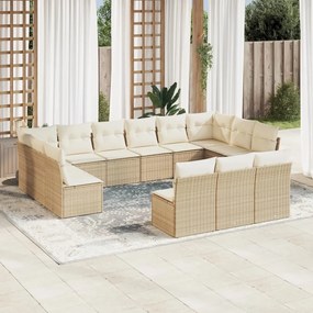 13 pcs conjunto de sofás p/ jardim com almofadões vime PE bege