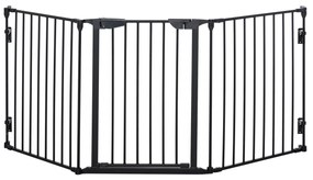 PawHut Barreira de Segurança para Animais de Estimação Barreira Dobrável de 3 Painéis com Fechadura Inteligente para Corredor Escada 180x74,5cm Preto