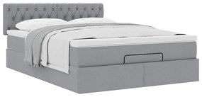 Estrutura cama otomana colchão 140x200cm tecido cinzento claro