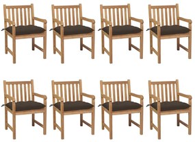 vidaXL Cadeiras de jardim c/ almofadões cinza-acast. 8 pcs teca maciça