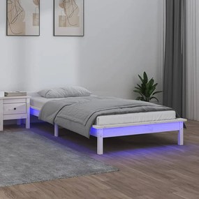 Estrutura cama c/ LED solteiro 90x190 cm madeira maciça branco