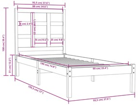 Estrutura cama de solteiro 90x190 cm madeira maciça branco