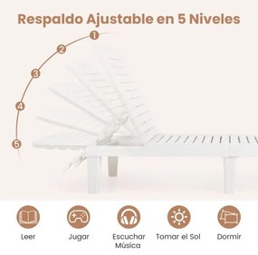 Conjunto de 2 espreguiçadeiras de Jardim 156 x 55 x 83 cm em PP com encosto ajustável em 4 posições Fácil montagem Branco