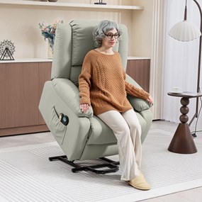 Poltrona Relax Levanta Pessoas com 8 Pontos de Massagem Reclinável com Função de Aquecimento 89x93x105 cm Cinzento Claro