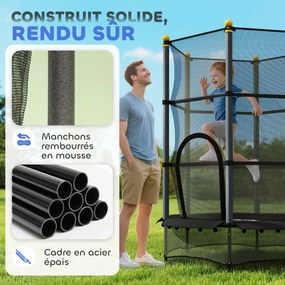 Trampolim infantil Ø 1,40 × 1,90 m (altura) Rede de segurança Porta com fecho de correr Proteção para molas 6 postes almofadados Incluído Preto