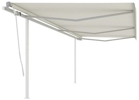 Toldo retrátil manual com postes 6x3,5 m cor creme