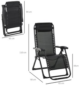 Outsunny Cadeira reclinável dobrável com almofada removível acolchoado de textilene Porta-copos para pátio jardim praia Carga 150 kg 90x65x110 cm Cinza