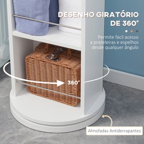 Armário Alto de Casa de Banho Giratório com 6 Níveis e Espelho de Corpo Inteiro para Dormitório 36x36x171 cm Branco