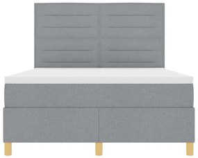 Cama Box com Colchão &amp; LED Cinza Claro 140x200 cm Tecido