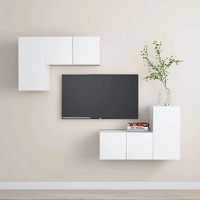 4 pcs conjunto de móveis de TV derivados de madeira branco
