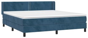 Cama com molas/colchão 160x200 cm veludo azul-escuro