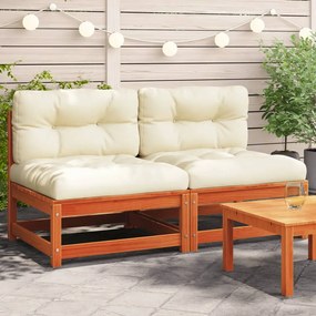 vidaXL Sofás s/ braços p/jardim c/ almofadões 2pcs pinho castanho cera
