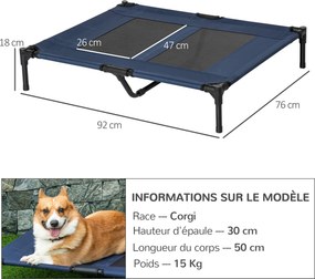 Cama Elevada para Animais, 92 x 76 x 18 cm, Tecido Microperfurado