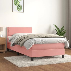 3141226 vidaXL Cama com molas/colchão 90x200 cm veludo rosa