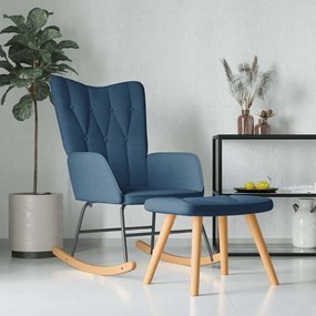 vidaXL Cadeira de baloiço com banco tecido azul