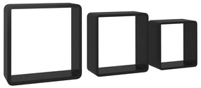 Prateleiras de parede em forma de cubo 3 pcs MDF preto