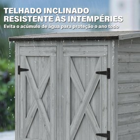 Abrigo de Jardim de Madeira 115x53x156 cm Armário Exterior para Ferramentas com Portas Duplas Cinza