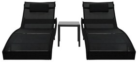 Espreguiçadeiras com mesa 2 pcs vime PE e textilene preto