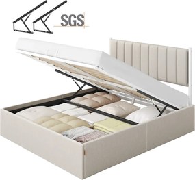 Estrutura de cama 160 x 200 cm (COLCHÃO NÃO INCLUIDO) com arrumação sob a cama; cabeceira em bege cappuccino