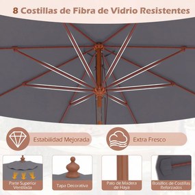 Guarda-sol para pátio de 300 cm com botão de inclinação (BASE NÃO INCLUIDA), cabo de madeira, cobertura ventilada e 8 varas – para jardim, praia, pisc