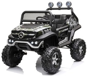 Carro elétrico para crianças Mercedes Unimog 12v, pneus de borracha, assento de couro camuflado