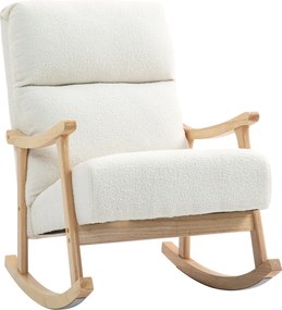 HOMCOM Poltrona Baloiço Moderna em Borrego com Apoio para os Braços de Madeira de Faia Poltrona de Amamentação 65x90x98 cm Creme | Aosom Portugal