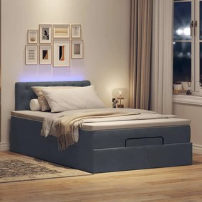 Cama otomana com colchão &amp; LEDs 120x190cm veludo cinza-escuro
