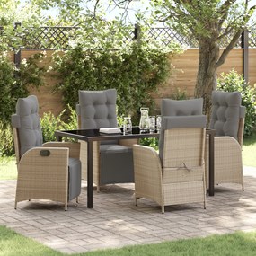Conjunto de Jantar de Jardim de 5 Peças Bege em Rattan Poliéster
