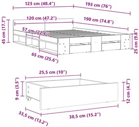 Estrutura cama c/ gavetas 120x190 cm derivados de madeira preto
