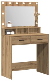 mesa de maquilhagem vidaXL com luzes LED Carvalho Artisan 79x41x135 cm
