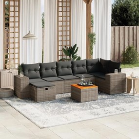vidaXL 8 pcs conjunto sofás de jardim c/ almofadões vime PE cinzento