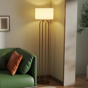 Candeeiro de pé para sala de estar, candeeiro de pé com abajur de linho e interruptor de pé, Ø 38 x 161 cm, dourado e bege