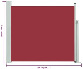 Toldo lateral retrátil para pátio 100x300 cm vermelho