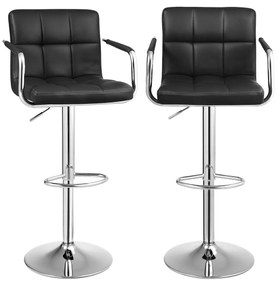 Bancos altos SONGMICS, conjunto de 2, cadeiras altas, altura ajustável, revestidos em PU, giratórios 360°, com braços, encosto e apoio para os pés, base cromada, preto LJB93B