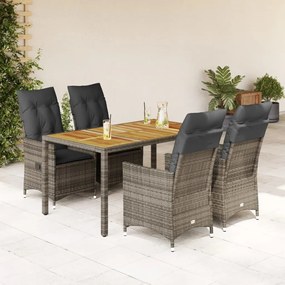 vidaXL 5 pcs conjunto de jantar p/ jardim c/ almofadões vime PE cinza
